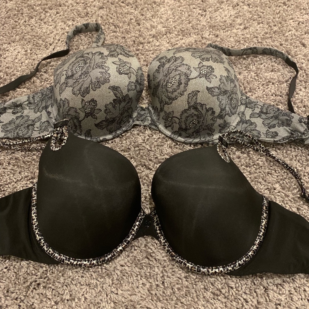 Women’s Victoria’s Secret 2 padded bras Black & Gray Size 34DD